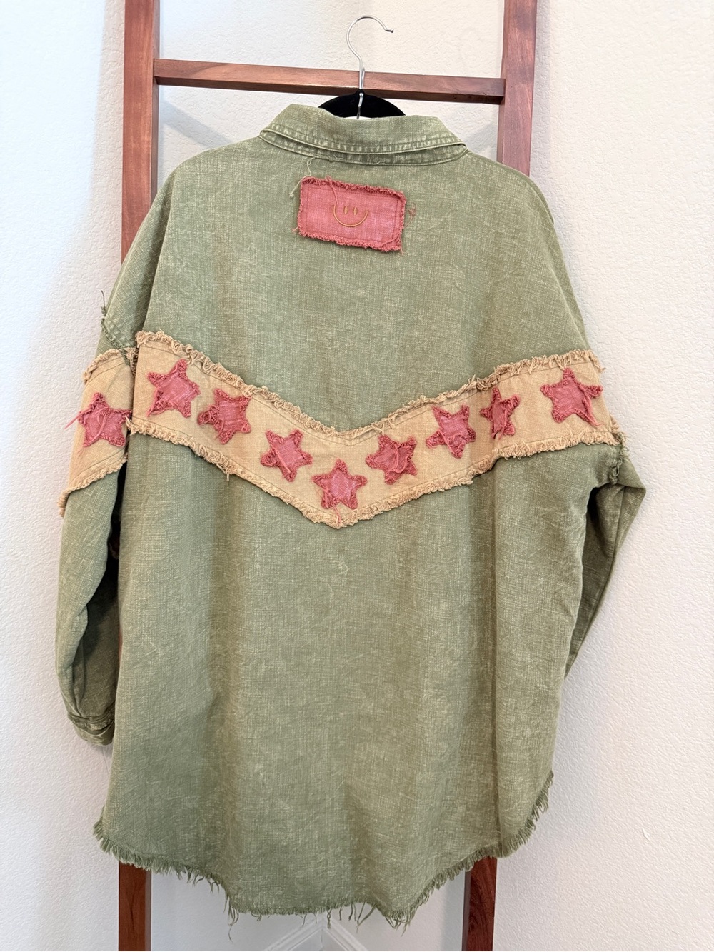 Oli & Hali Olive Green Button-Down Shirt with Red Star Trim - Picture 4 of 7